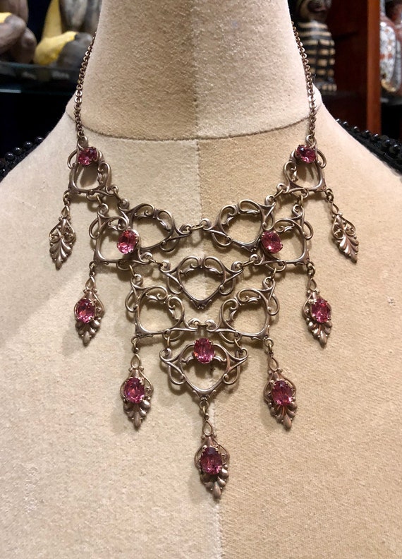 Beautiful Art Nouveau Art Deco Pink Crystal Stone… - image 1