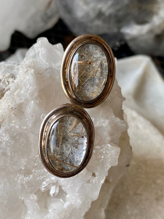 Sterling Silver  Rutilated gold  Quartz Vintage Earrings