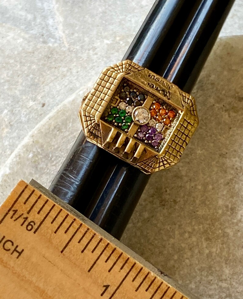 Bold Beautiful Jerusalem Multi Color Topaz Gemstone Brass Sterling Silver Vintage Ring