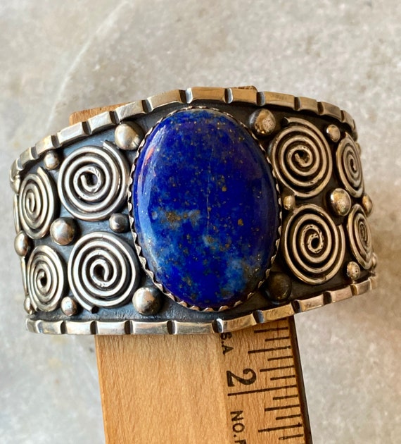 Bold Beautiful Tribal Heavy Sterling Silver Blue … - image 6