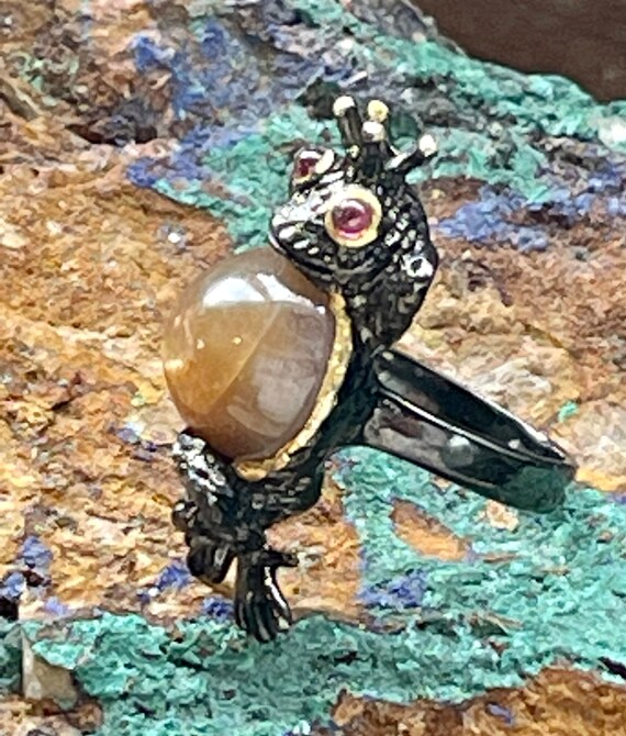 Gold Sterling Silver Frog With Golden Satin. Moon… - image 4