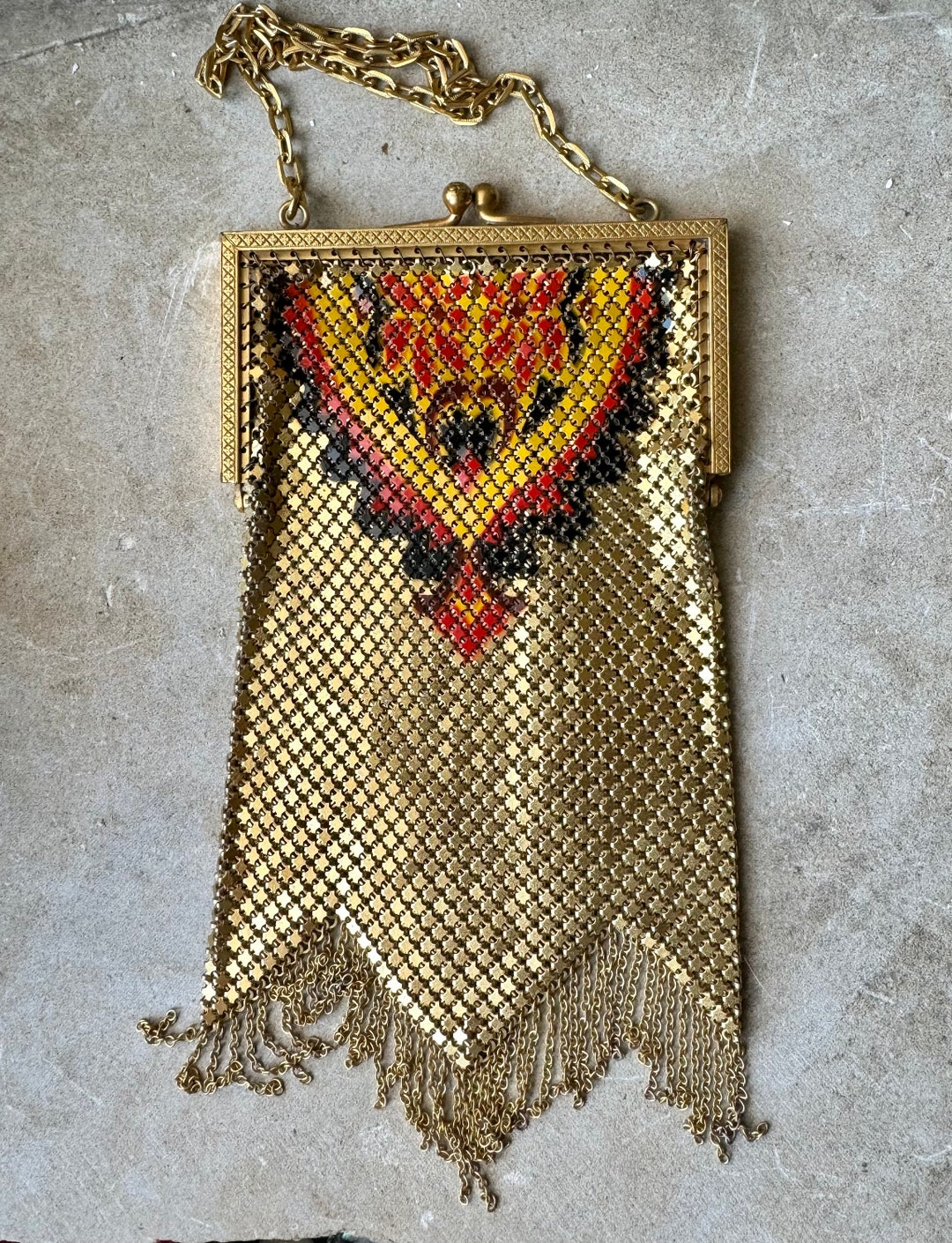 1920s Art Deco Enamel Metal Mesh Chain Link Antique Evening Bag - Etsy