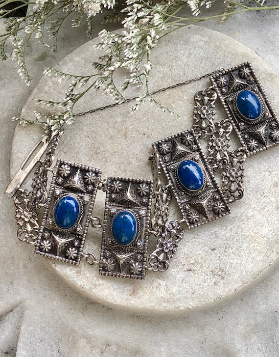 Solid Silver Open Back Blue Sodalite Italian Peru… - image 1