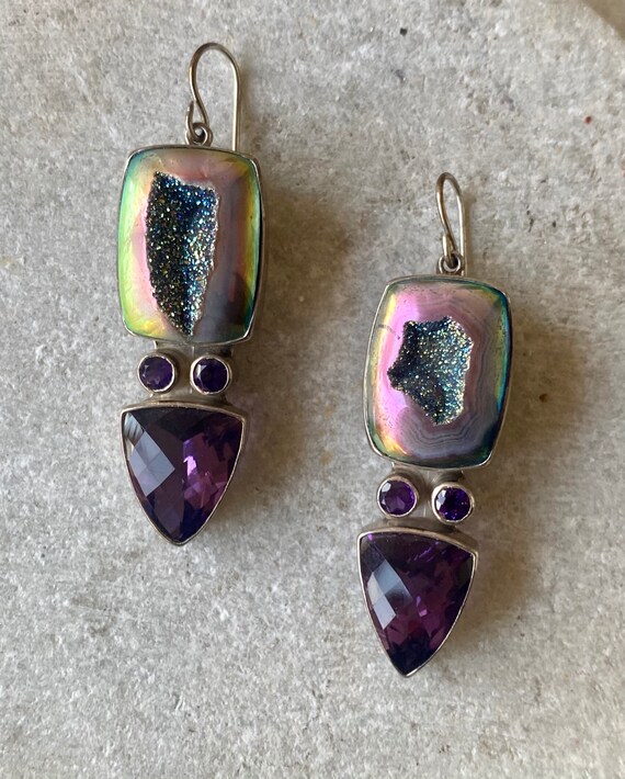Sterling Silver Amethyst Titanium Rainbow Druzy V… - image 2