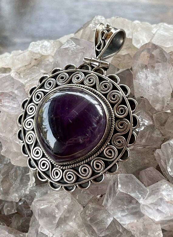 Beautiful Bold Deep Purple Amethyst Ornate Sterli… - image 4