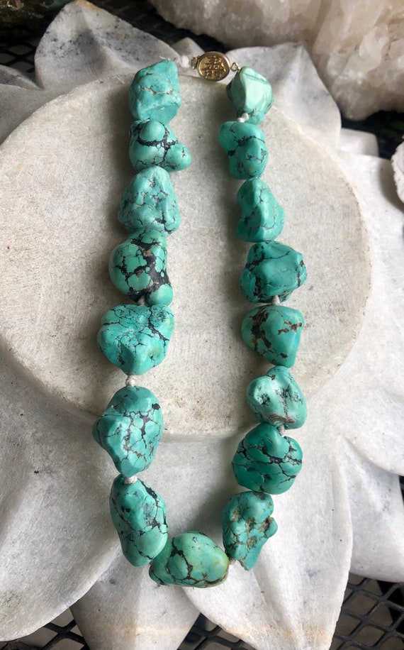 Old Chinese Natural Turquoise Nugget Hand Knotted… - image 6