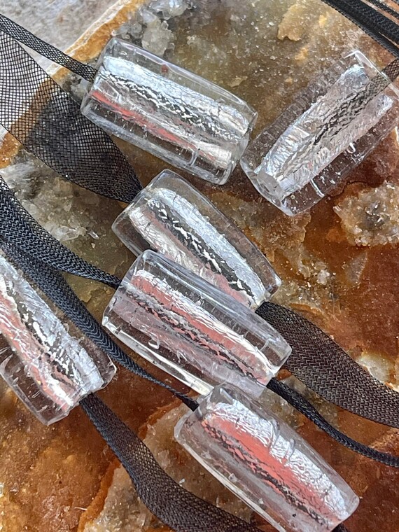 Italian Silver Foil Art Glass Black Bib Vintage F… - image 4