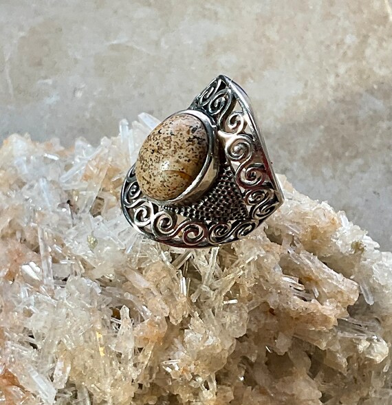 Solid Sterling Silver Scroll Work Speckled  Brown… - image 4