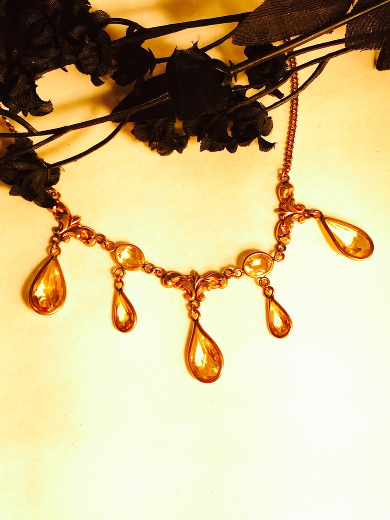 Beautiful Edwardian Art Nouveu Citrine Gold Vintage Festoon Antique Necklace