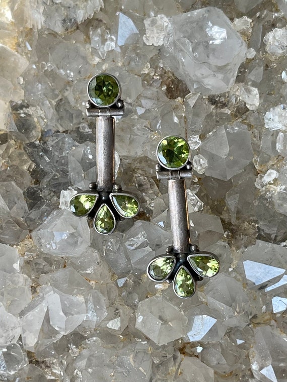 Faceted Green Peridot Sterling Silver Vintage Ear… - image 6