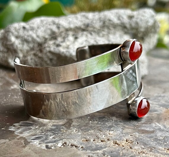 Modernist Geometric Sterling Silver Carnelian Vin… - image 7