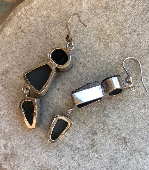 Beautiful Black Druzy Crystal Sterling Silver Vin… - image 2