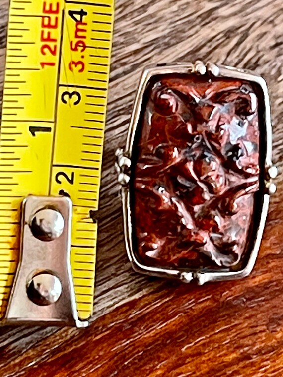 Beautiful Carved Floral Red Black Jasper Asian Mi… - image 5