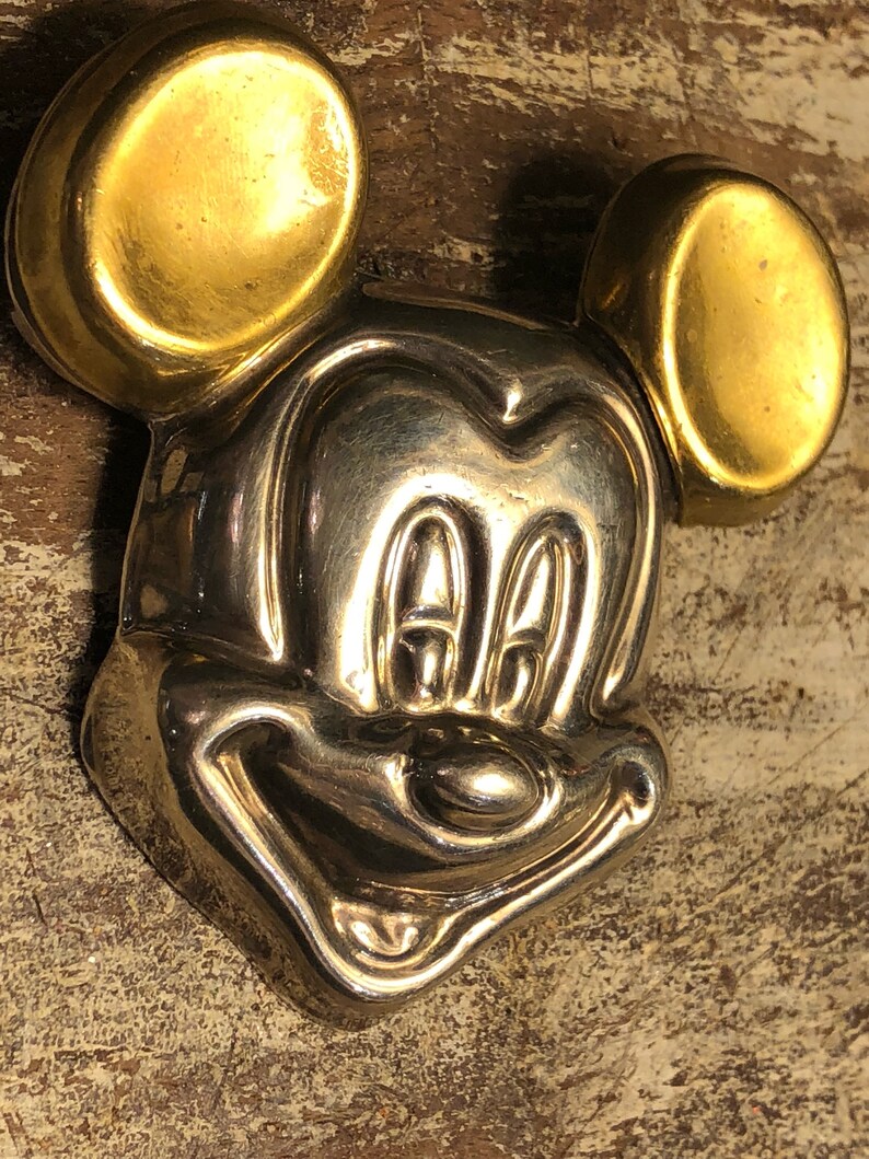 Very Cool Large Mickey Mouse Sterling Silver Brass Vintage Brooch Necklace Pendant