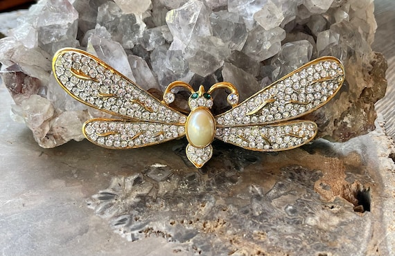 Beautiful Rhinestone Goldtone Dragonfly Vintage B… - image 8