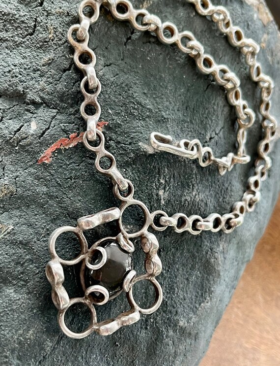 Mid Century Brutalist Sterling Silver Black Agate… - image 6