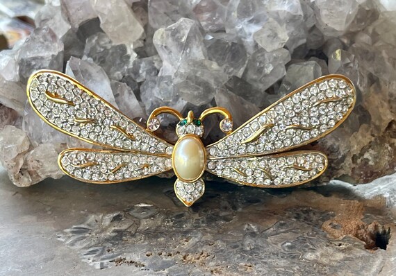 Beautiful Rhinestone Goldtone Dragonfly Vintage B… - image 7