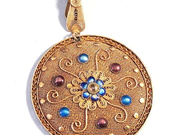 Schöne alte chinesische Emaille Blume Goldvergoldung Sterling Silber filigrane Vintage antike chinesische Medaillon Anhänger
