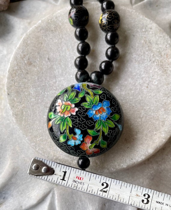 Beautiful Chinese Cloisonné Flower motif  Black O… - image 7