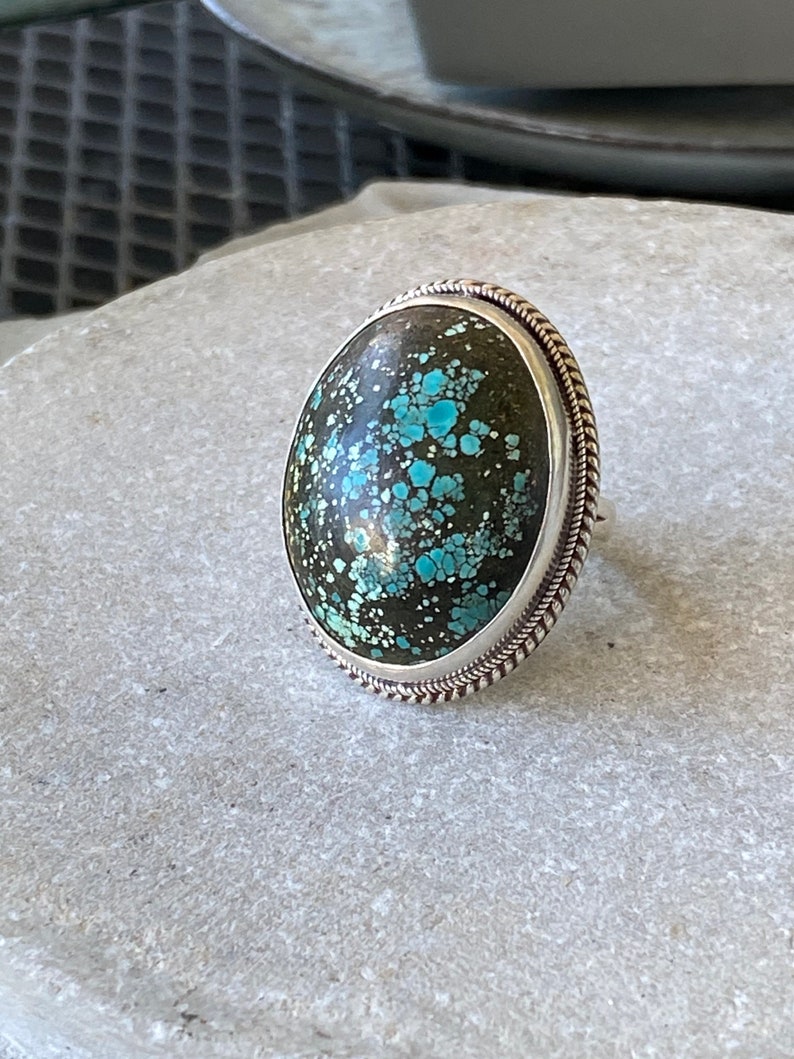 Bold Beautiful Turquoise Sterling Silver Vintage Ring image 10