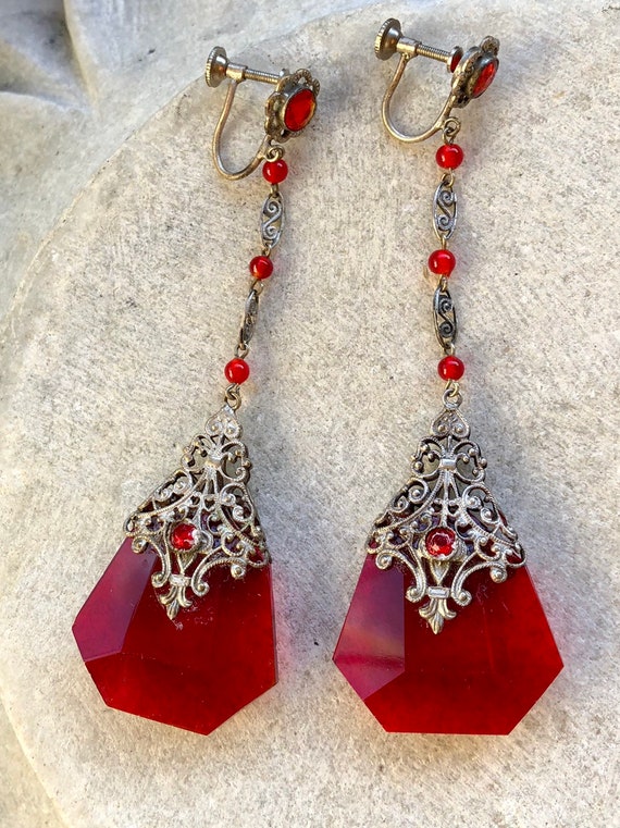 Beautiful Art nouveau Art Deco Red Czech Crystal S