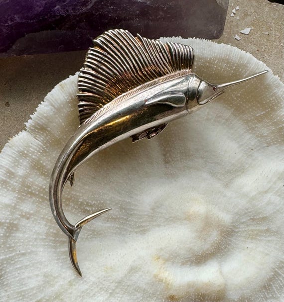 Bold Beautiful Sterling Silver Ruby Eye Swordfish… - image 2