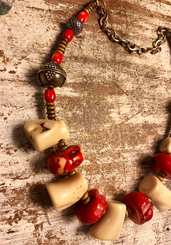 Beautiful Gold and Red Coral Tribal Silver Vintag… - image 3