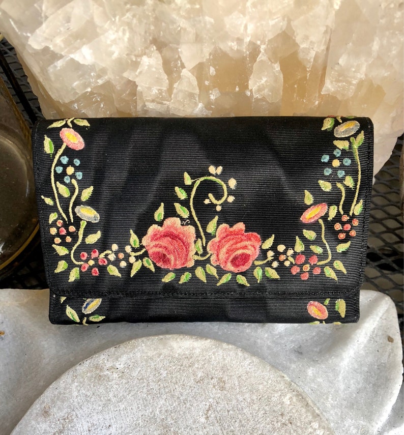Most Beautiful 1930s Hand Wrist Bag Black Silk Embroidered | Etsy