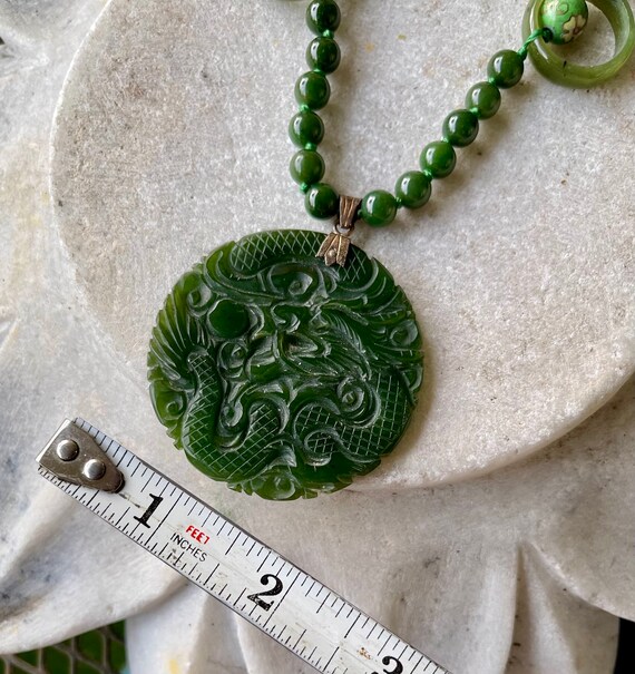 Stunning Carved Green Jade Dragon Cloisonne Long … - image 7