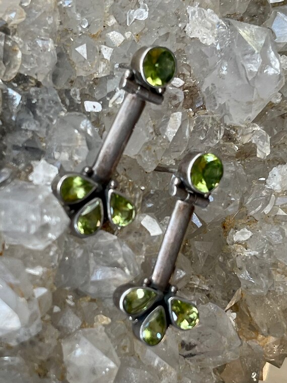 Faceted Green Peridot Sterling Silver Vintage Ear… - image 7