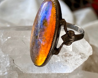 Art Deco Dragons Breath Art Glass Sterling Silver Antique Ring