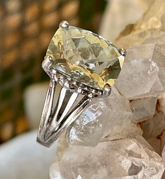 Beautiful Faceted Prehnite  Sterling Silver Vinta… - image 2