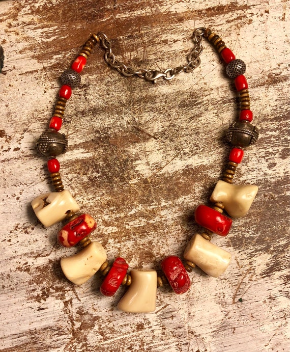 Beautiful Gold and Red Coral Tribal Silver Vintag… - image 1