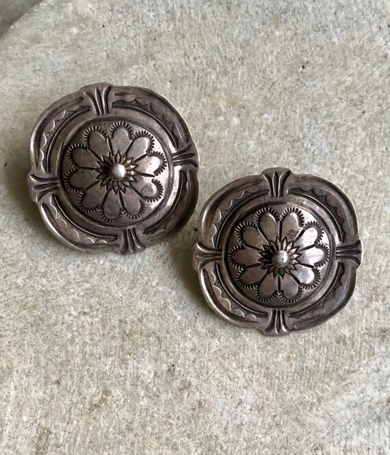 Old Native American Stamped Concho Vintage Earrin… - image 4