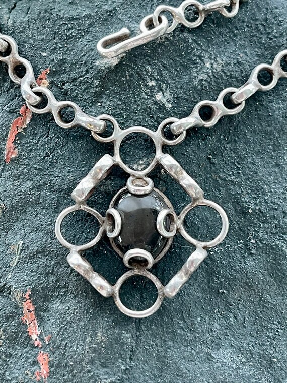 Mid Century Brutalist Sterling Silver Black Agate… - image 4