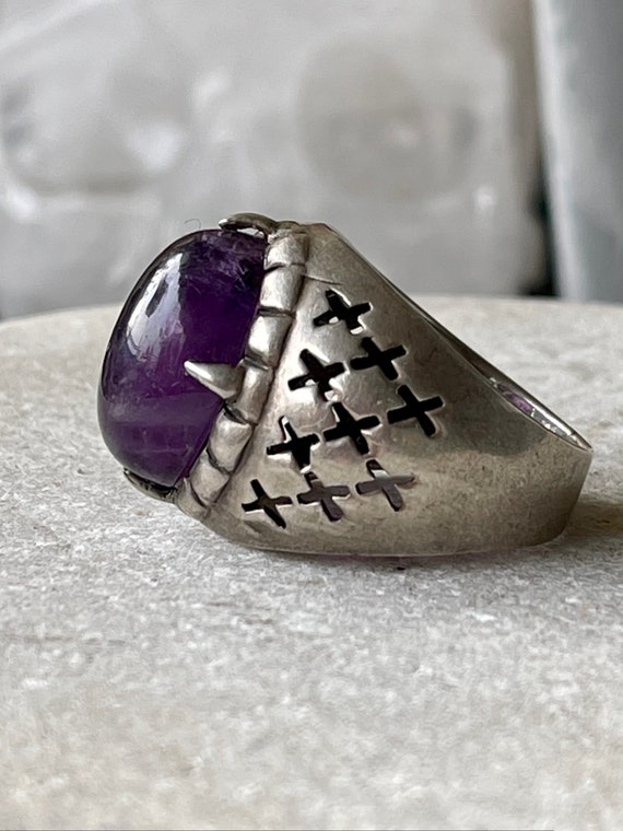 Bold Beautiful Purple Amethyst Cabochon Sterling … - image 3