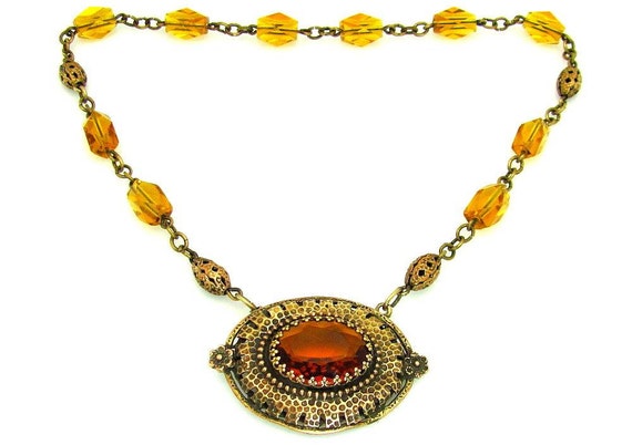 Beautiful Art Deco Faceted Gold Citrine Topaz Amb… - image 4