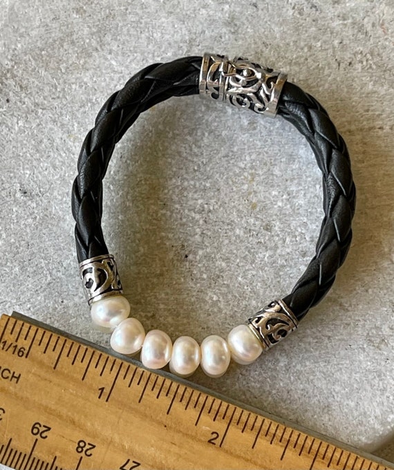 Beautiful Braided Black Leather Sterling Silver N… - image 7