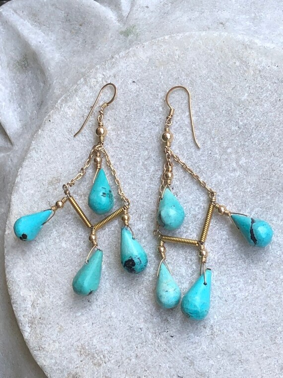Gold Gilt Sterling Silver Turquoise Drop  Vintage… - image 4