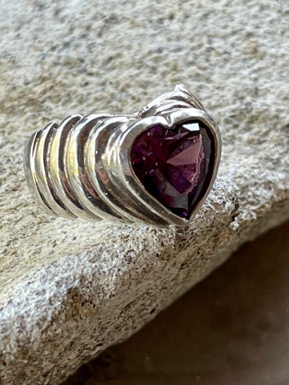 Beautiful Purple Amethyst Heart Sculpted Sterling… - image 1