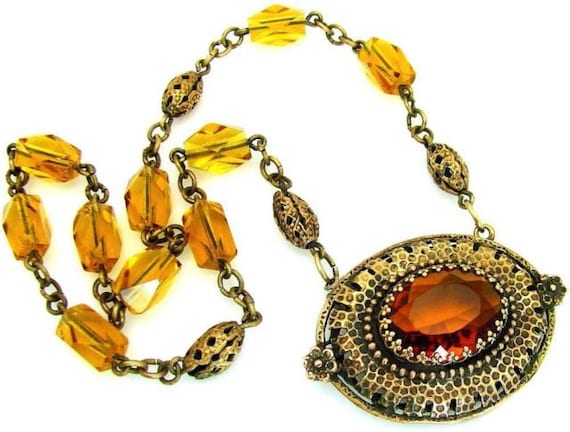 Beautiful Art Deco Faceted Gold Citrine Topaz Amb… - image 1