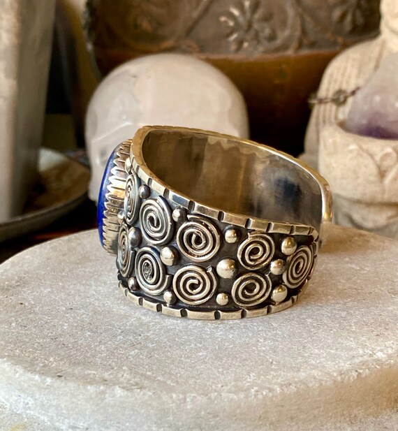 Bold Beautiful Tribal Heavy Sterling Silver Blue … - image 3