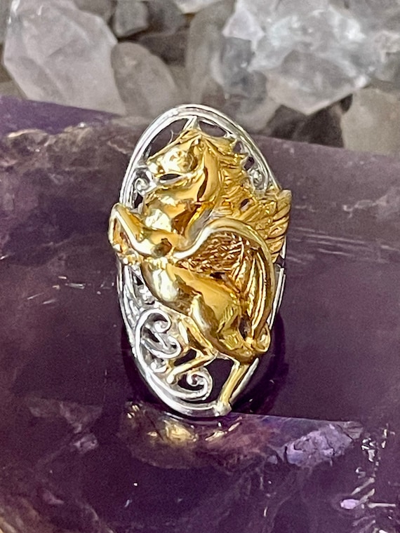 Sculpted Sterling Silver Gold Gilt Mythical Pegasu
