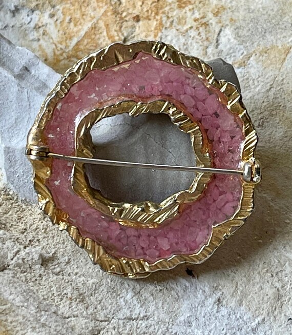 Brutalist Wearable Art Gold POP Pink Stone Resin … - image 4
