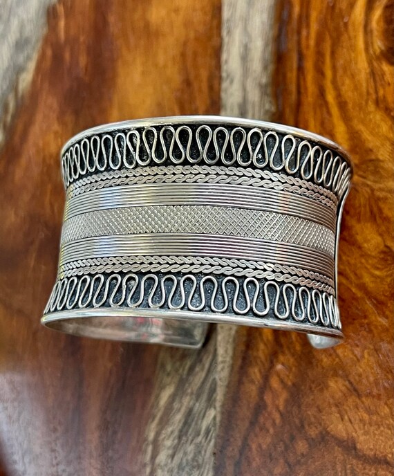 Sterling Silver Tribal Vintage Cuff Bracelet - image 1