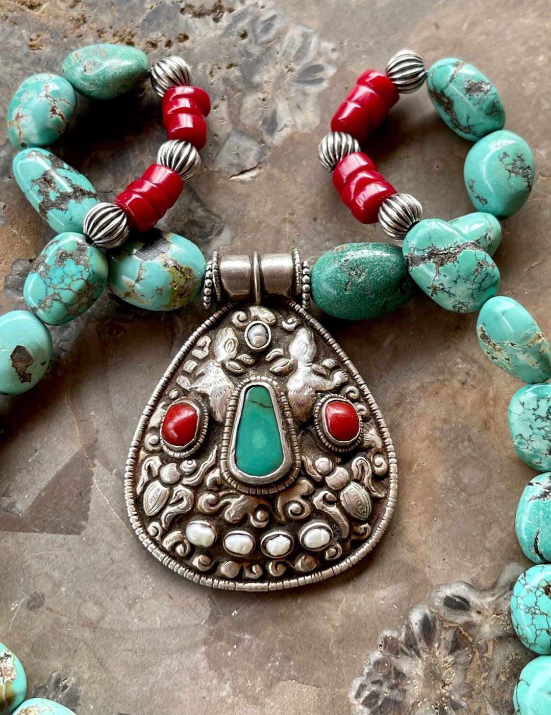 Coral and hotsell silver necklace
