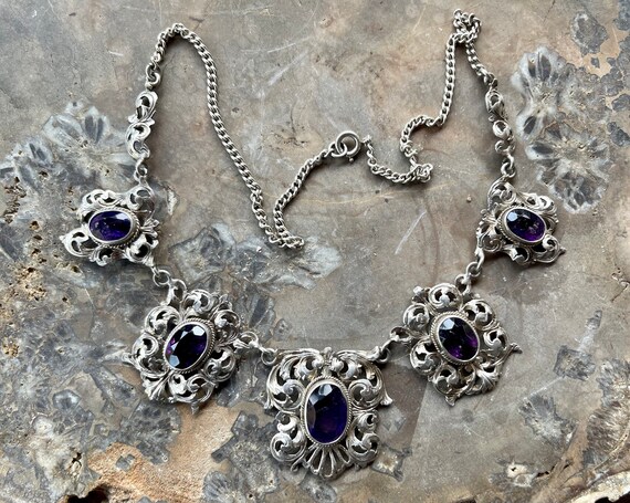 Beautiful Italian Art Nouveau  Silver Purple Amet… - image 6