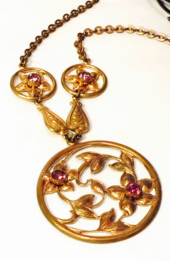 Beautiful Art Nouveau Goldfill Purple Stone Flower