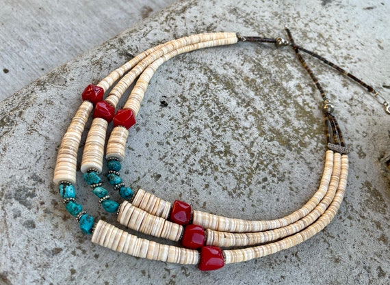 Beautiful Native American Red Coral Turquoise Nug… - image 1