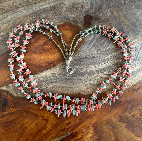 Multi Strand Coral Turquoise Native American Ster… - image 2